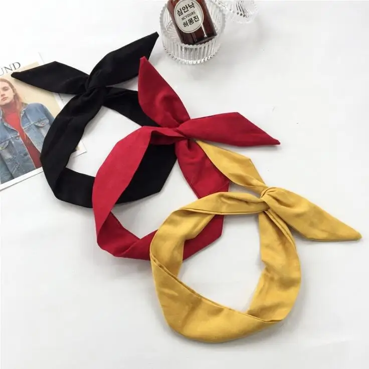 

1pcs Free shipping women's Lovely solid Rabbit Bunny Ear Ribbon Metal Wire Headband Scarf Hair Head Band Bow