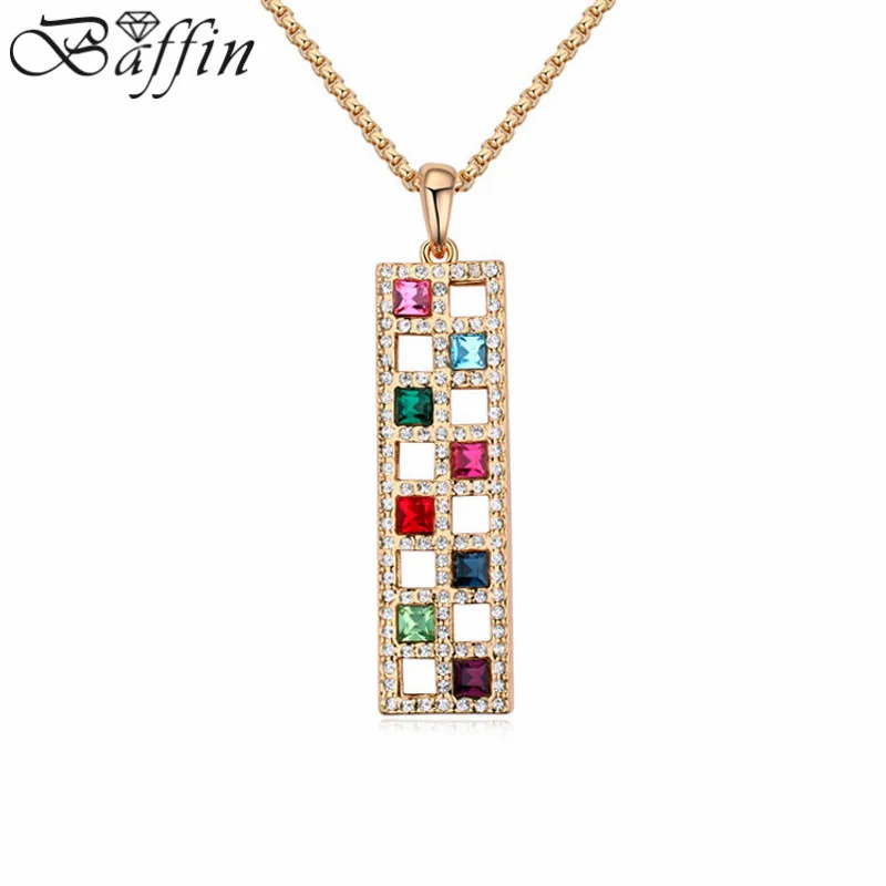

2016 Fashion Bar Necklaces&Pendants Gold Color Long Chain Maxi Colar Crystals from Austria Elements Women Party Jewelry