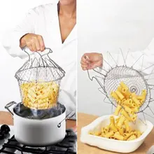 Kitchen Foldable Steam Rinse Strain Fry Chef Basket Strainer Net Kitchen Cooking Tool #52053