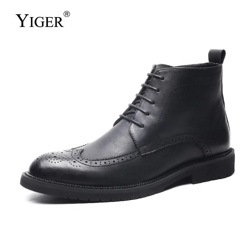 

YIGER New Men Martins boots Man Ankle Boots Autumn/winter retro boots Bullock carved Male shoes Lace-up Zipper Rubber shoes 0198