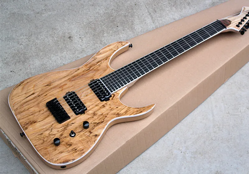 Factory Custom Natural Wood Color 7 String Electric Guitar,24 Frets and Rosewood Fretboard,White