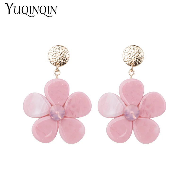 

Vintage Long Acrylic Flower Earrings Pink for Women 2019 Big Metal Resin Dangle Drop Earings for Girls Fashion Jewelry Brincos