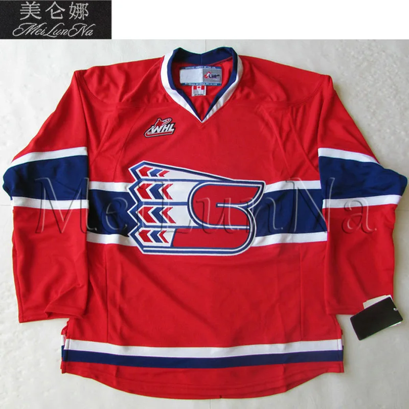 

MeiLunNa Customize WHL Spokane Chiefs Jersey Home Road White Navy Sewn Any Name NO.