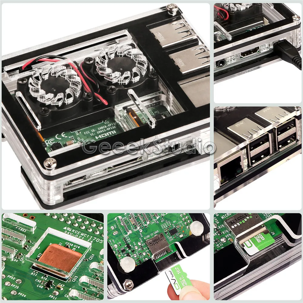 Нарезанный 9 слойный акриловый чехол Raspberry Pi 3/2 Модель B или двойной вентилятор