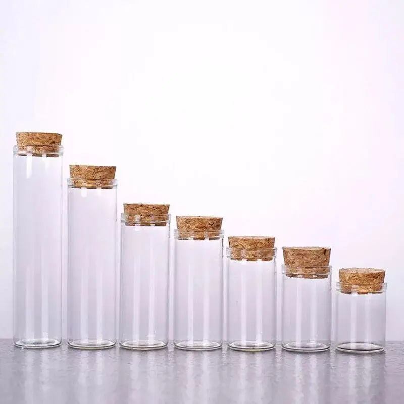 

50pcs/lot 15ml 20ml 30ml 35ml 40ml 50ml 60ml Glass Vials Jars Test Tube With Cork Stopper Empty Glass Clear Bottles Jars Vase