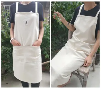 

Literary simple shoulder strap beige canvas apron art painting craftsmen men and women apron thick wearable