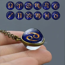 Double Side Glass Ball Pendant Zodiac Necklace 12 Constellation Necklace Cute Glass Choker Necklace Charm Jewelry Christmas Gift Double Side Glass Ball Pendant Zodiac Necklace 12 Constellation Necklace Cute Glass Choker Necklace Charm Jewelry Christmas Gift