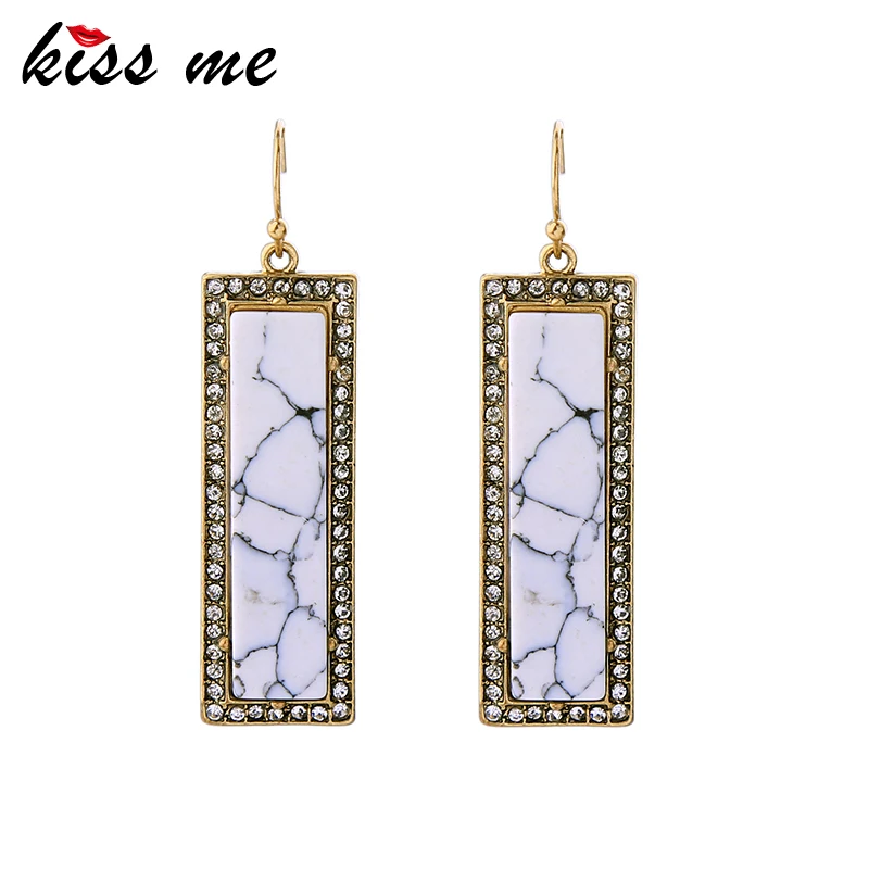 

KISS ME 2 Colors White Blue Dangle Earrings Fashion Jewelry New Design Marble Rectangle Women Accessories