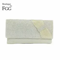 Boutique de FGG Ослепительная серебряный кристалл лук вечернее кошелек индийской ручной работы Бисер сцепления свадьба Пром сумка Свадебные