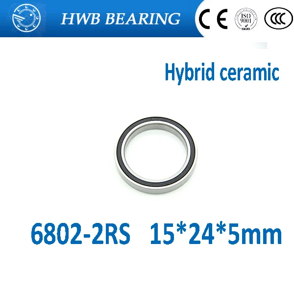 

Free shippng 2Pcs 6802 2RS Si3N4 Ceramic Ball Bearing Rubber Sealed 61802 Bike Parts 15x24x5mm 6802 rs