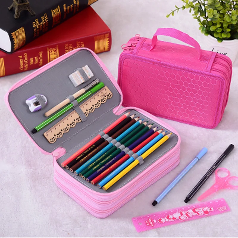New Multilayer High Capacity Box Stationary Pen Bag Box Pouch Bag Makeup Storage Pencil Case Cosmetic Pouch Pocket Brush Holde