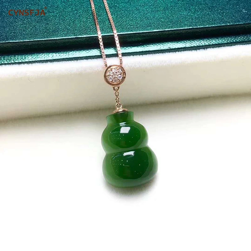 Сертифицированный подвескаиз натурального камня Jade Jasper инкрустированная 18 K Золотая бутылочка нефритовый кулон высокого качества ручной работы S925 Ожерелье Лучшие подарки