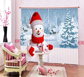 

Christmas Lovely Snowman 3D Painting Blackout Curtains Office Bedding Room Living Room Sunshade Window Bedding Custom-made Size