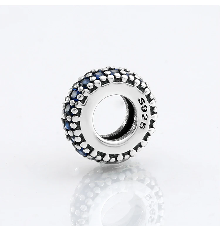 925 пробы серебряные модные сверкающие круглые синие CZ интервальные бусины подходят к оригиналу Pandora браслет для изготовления ювелирных изделий