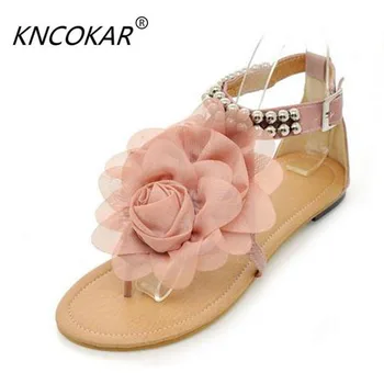 

Big size 34-43 Gladiator Sandals for Women Bohemia Beaded Summer Flower Flat Heels Flip Flops Women's Shoes Tstraps Sandals
