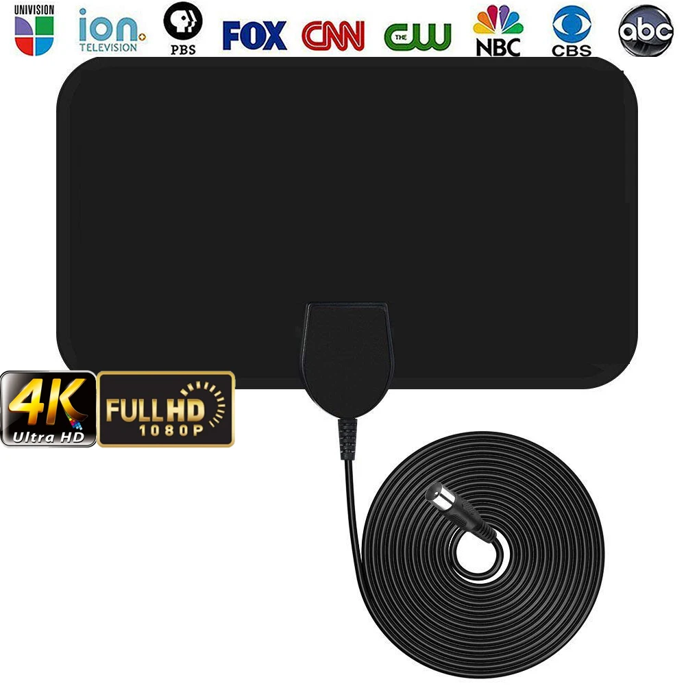 Universal Digital HDTV TV Antenna 50-Mile Receiving Range Amplified HD Digital Indoor Smart TV Antenna RG174 TV Signal Receiving Cable Vertical//Linear