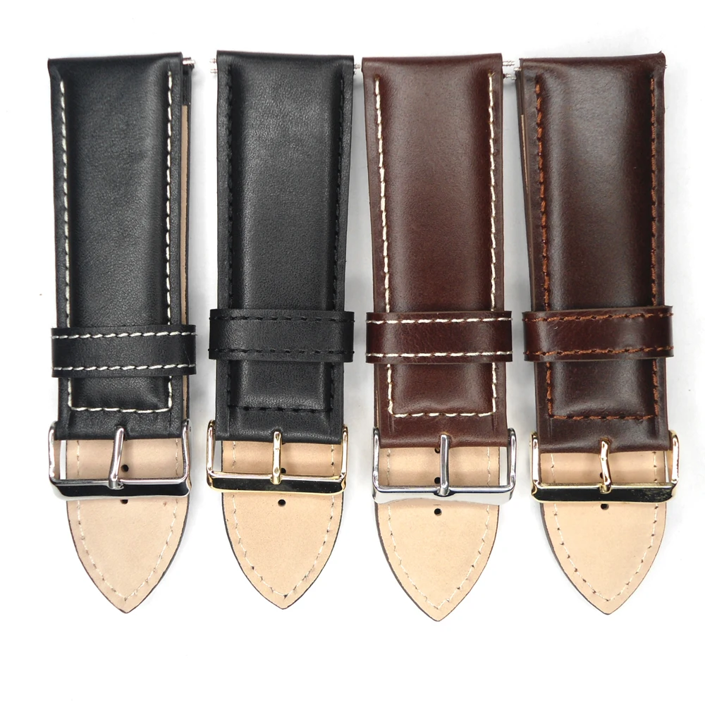 

Watch Strap 26mm 28mm 30mm Watch band Black Dark Brown Big Large Size Vintage Calf Genuine Leather WatchBand Gold Silver Buckle