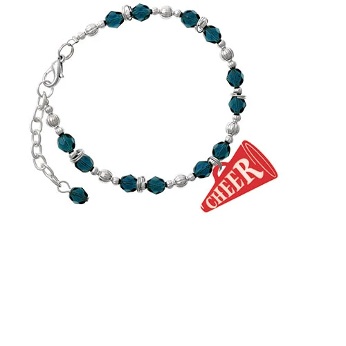 Acrylic 1.25 Red Cheer Megaphone Navy Blue Beaded Bracelet