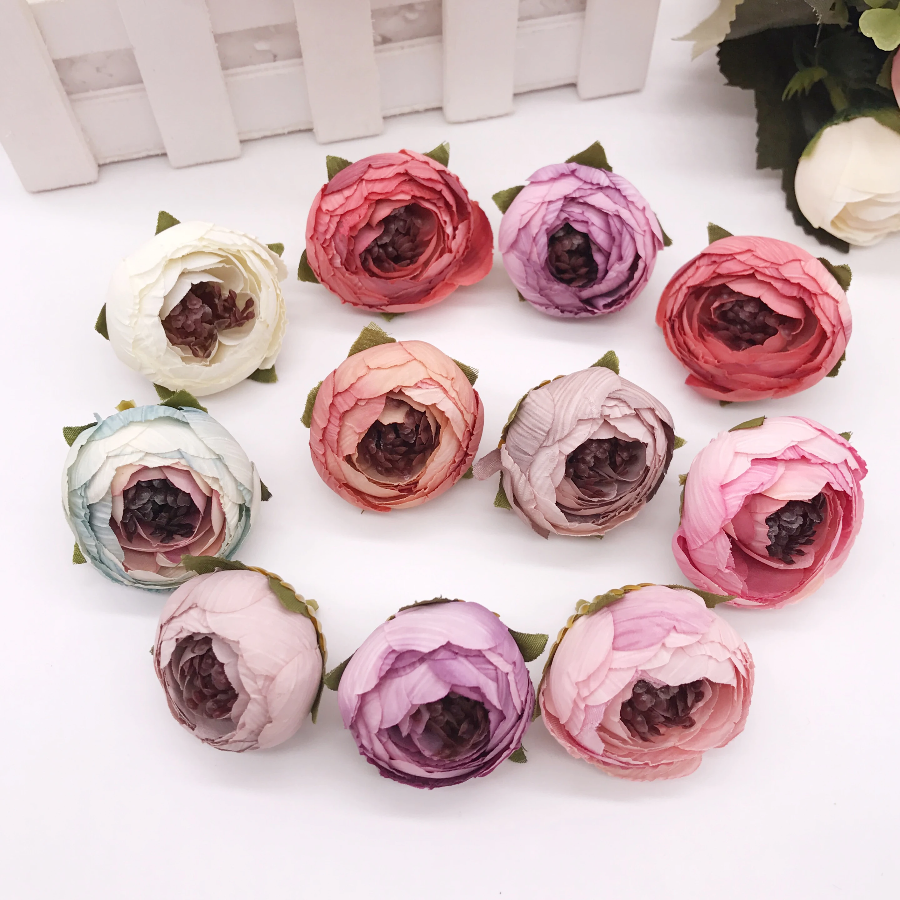 5pcs Artificial Tea Rose Bud Small Peony Flower Head Flores For Wedding
