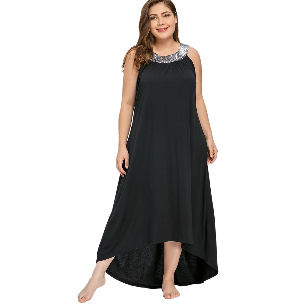 

Wipalo Plus Size 5XL Sequins Collar Sleeveless Long Maxi Dress Women Summer Sexy Black O-Neck Elegant Party Dress Boho Vestidos