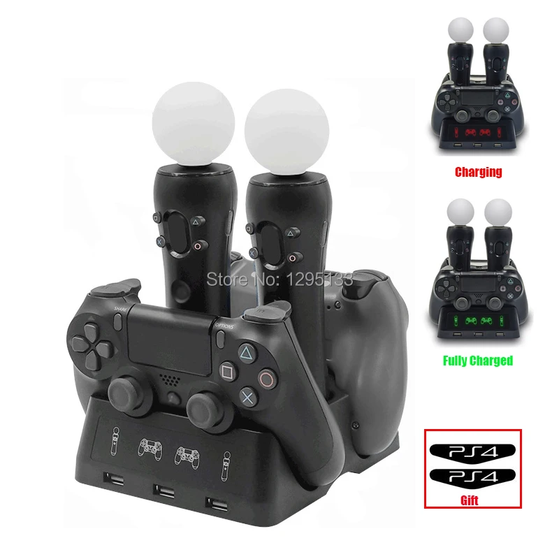 

4 in 1 LED Charging Dock Station Charger for PS4 Pro Slim Wireless Controller Dualshock 4 for PS4 VR PSVR Move Controller