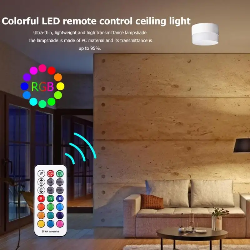 

LED Ceiling Light 10W RGB Colorful Remote Control Home Bedroom Modern Panel Lamp Ultra-Thin Lightweight and High Transmittance