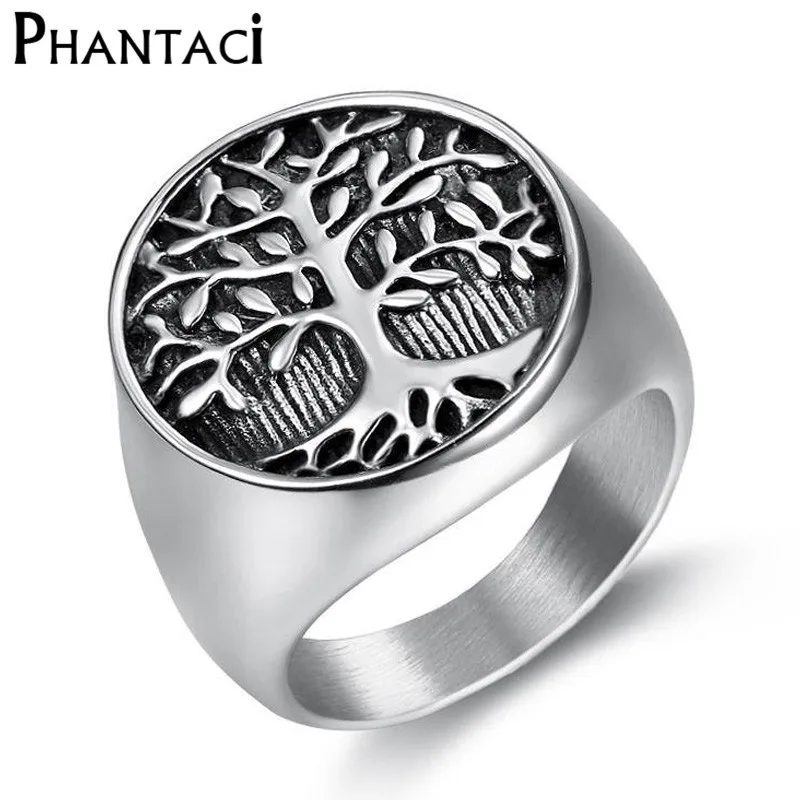 Big Life Tree Stainless Steel Ring Men Vintage Silver Color Male Hiphop Rock Man Rings Retro Punk Jewelry High Quality No Fade