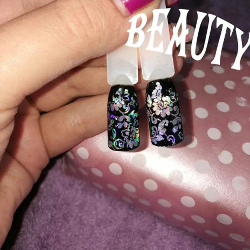 Günstige 4cm * 120m Holographische Nagel Folie Fisch skala Marmor Blumen Serie Maniküre DIY Dekorationen Nail art Transfer Nagel aufkleber 1 Rolle