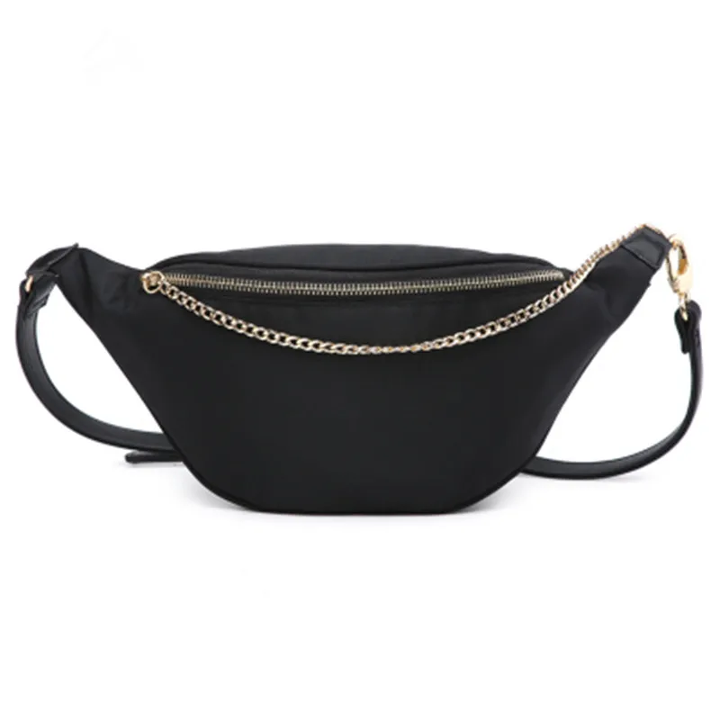 

Quality Fashion Gold Chain PU Leather Fanny Pack Waist Bag Bananka Waterproof Antitheft Women Walking Shopp Belly Band Belt bag