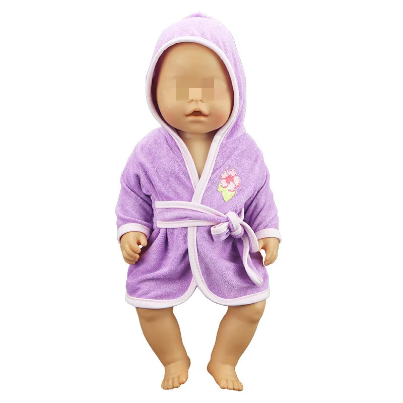

2019 New Dolls Accessories Clothes For Dolls Fit 43cm Baby Doll Purple night-robe Sleepwear With Belt for 17inch Baby Girl Doll