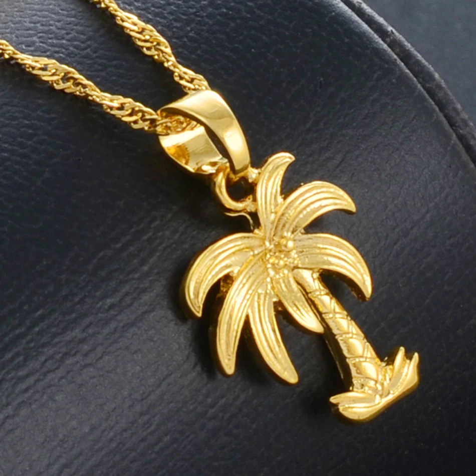 Anniyo кокосовое дерево ожерелья с подвеской-кулоном для женщин девочек золотой цвет океан Стиль Ювелирные изделия волна воды цепи Подарки#016416