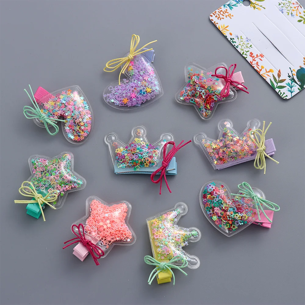 Fashion Girls Children Hairpins Baby Glitter Star Crown Hair Clips Lovely BB Clip Bow Barrettes Side Clips Kids Hair Accessories
