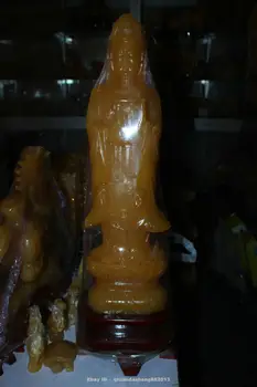 

Chinese 100% yellow jade Ancient custom culture guanyin kuan-yin shape statue 29