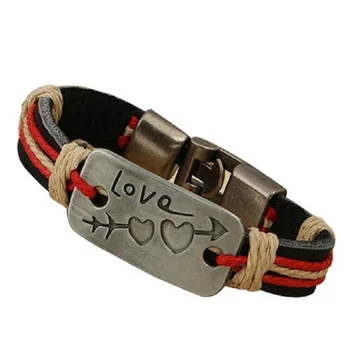 

2 Size Lover's Heart Bracelets New Design Alloy Hook Genuine Leather Rope Charm Bracelet Bangle Wristband Cuff Women Men Jewelry