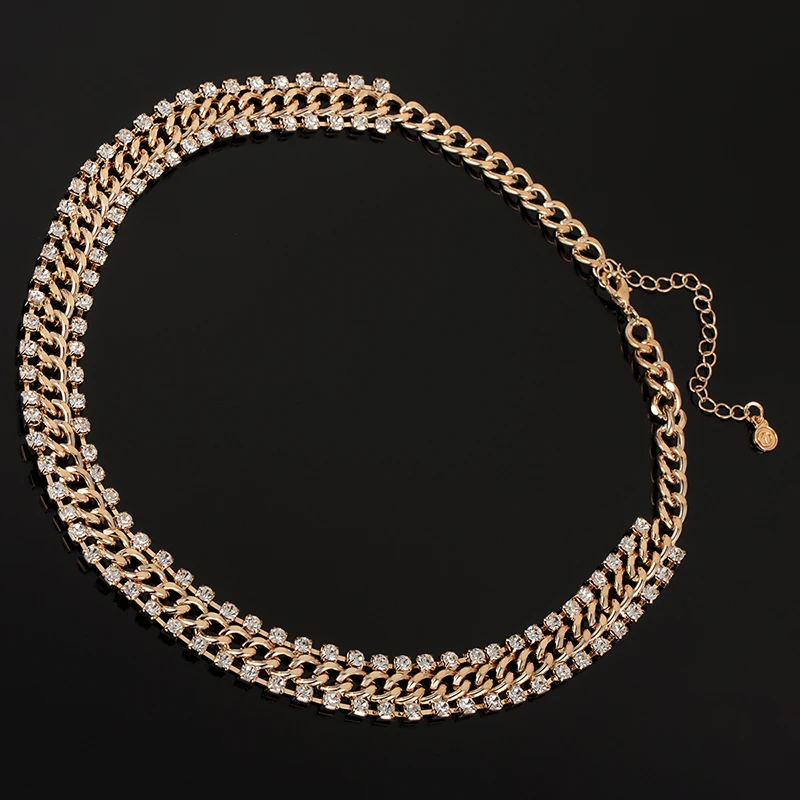 

YFJEWE New Fashion Thick Chain Rhinestones Crystal Beads Choker Luxury Chunky Necklace Statement Jewelry for Party Gift N121