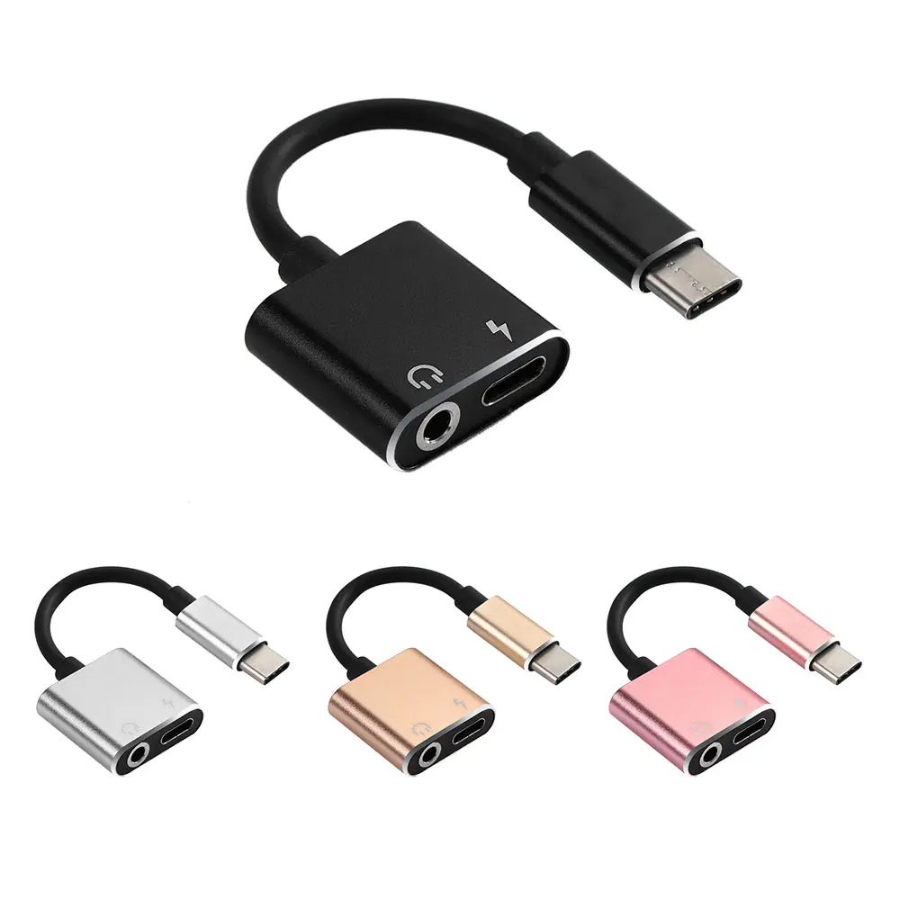 

1PC Universal USB C Fast Audio Convertor Headphone Jack Type-C To 3.5 Mm Adapter 2 In 1 Charging Cable Headset Splitter