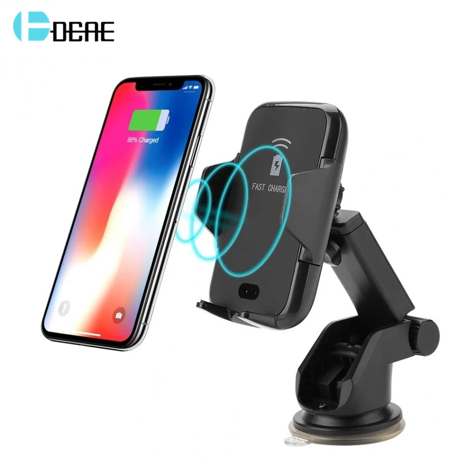

DCAE Qi Wireless Car Charger Automatic Clamping For iPhone XS Max XR X 8 Samsung S9 S8 S7 Phone Holder Fast Charging Mount Stand