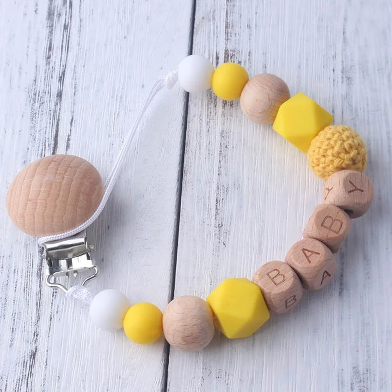 

New Wooden Baby Pacifier Clip 7 Color Pacifier Chain For Baby Teething Holder Soother Chew Toy Dummy Clips