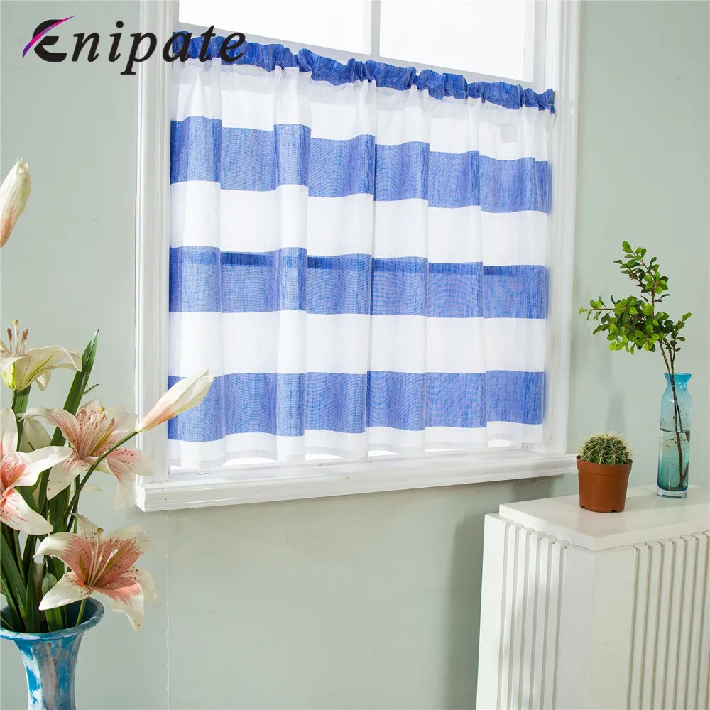 

Enipate 1PC Roman Striped Curtain Rod Pocket Half Curtain Short Window Valance Sheer Voile for Cafe Kitchen Half Curtains