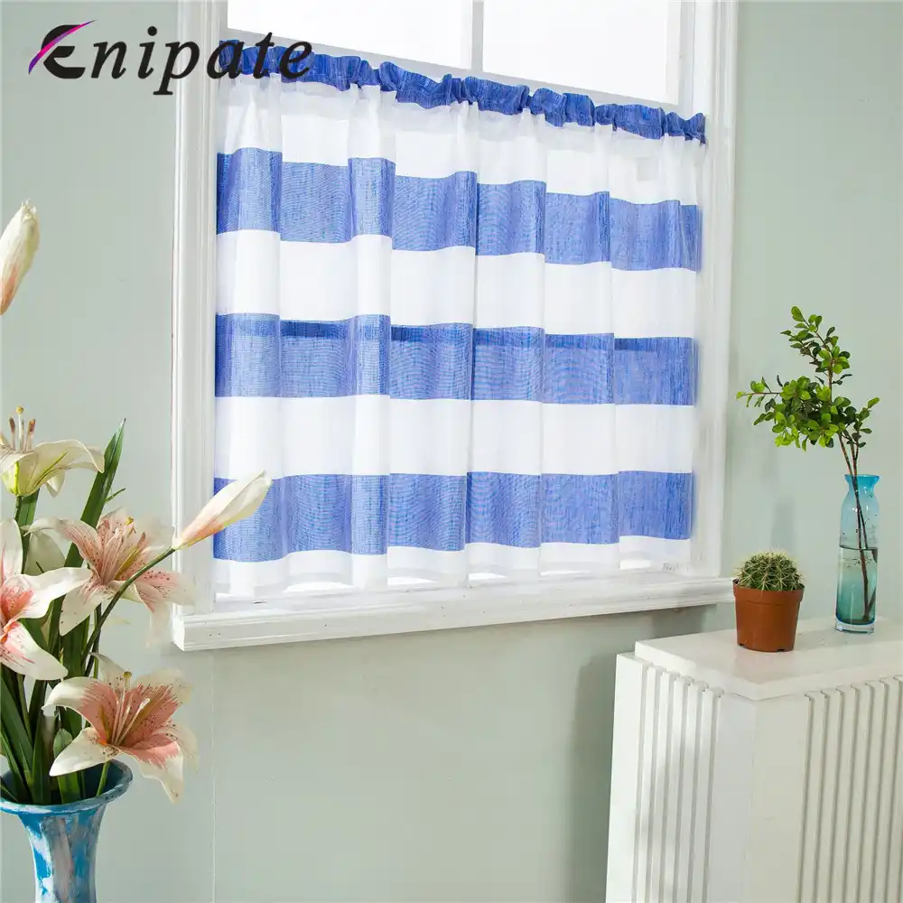 Enipate 1pc Roman Striped Curtain Rod Pocket Half Curtain Short
