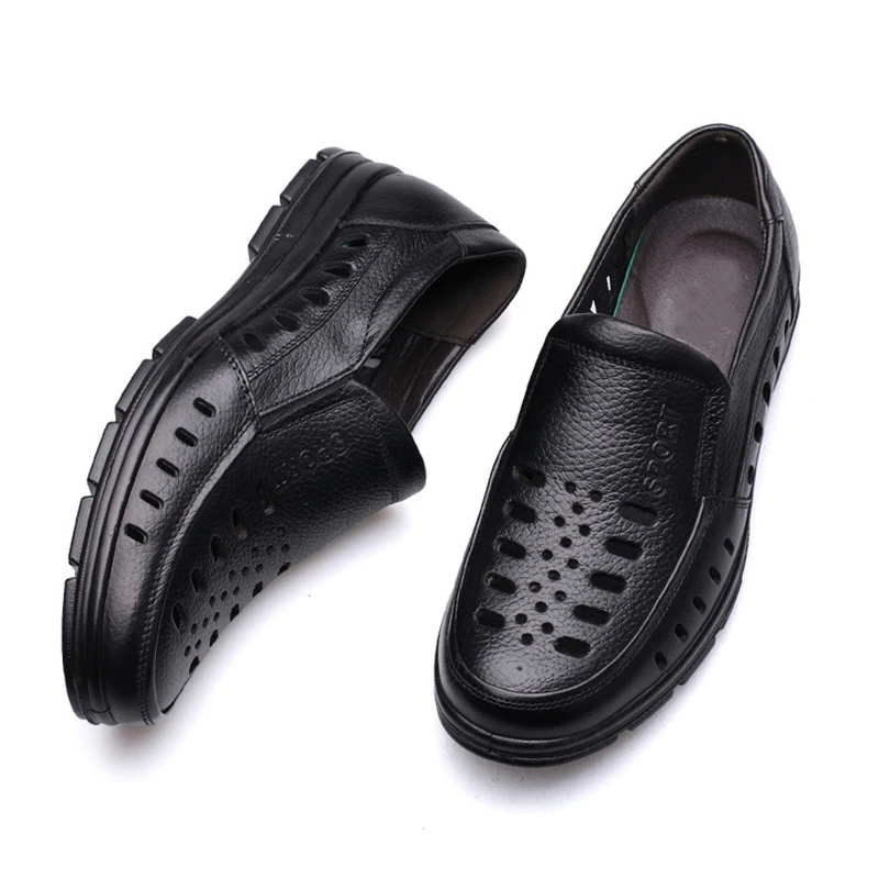 Мужские сандалии; Новинка; Летняя обувь из натуральной кожи вентиляции Для Мужчин's Деловые повседневные туфли мужские брендовые сандалии черные коричневые M403
