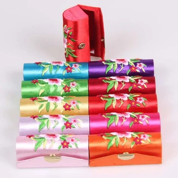 

8.7*3.3*3CM women mini embroidered box lipstick case storage bag with mirror