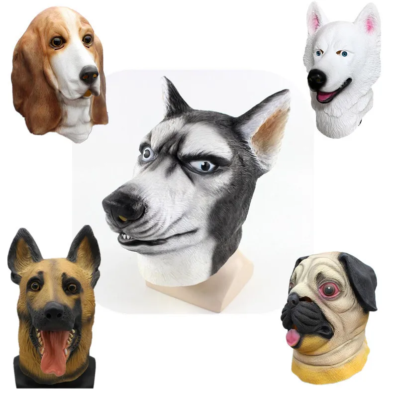 

Hot New Dog Head Huskie Mask Cosplay Props Pekingese Samoyed Latex Hoods Funny Party Halloween Christmas Gift