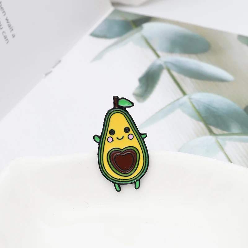 

Smile Cartoon avocado pins Cute Fashion Plant metal Badges Brooches Enamel backpack pins for friends Gifts Jewelry wholesale