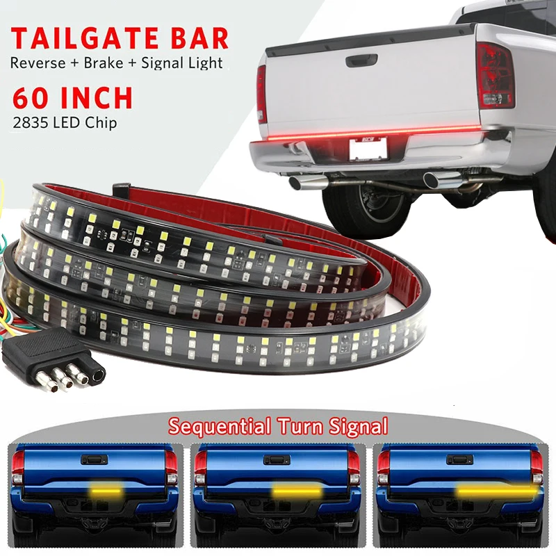 

60" 5-Function Truck Tailgate LED Strip Light Bar Triple Row With Reverse Brake Turn Signal For Jeep Pickup SUV Dodge