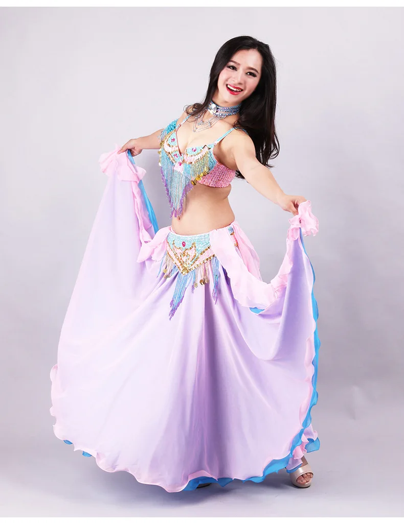 

SIYOU Belly Dance Costumes Performing Dancewear Indian Bollywood Bellydance Dress Cloth Top Bra + Ceinture Hip Belt + Skirt