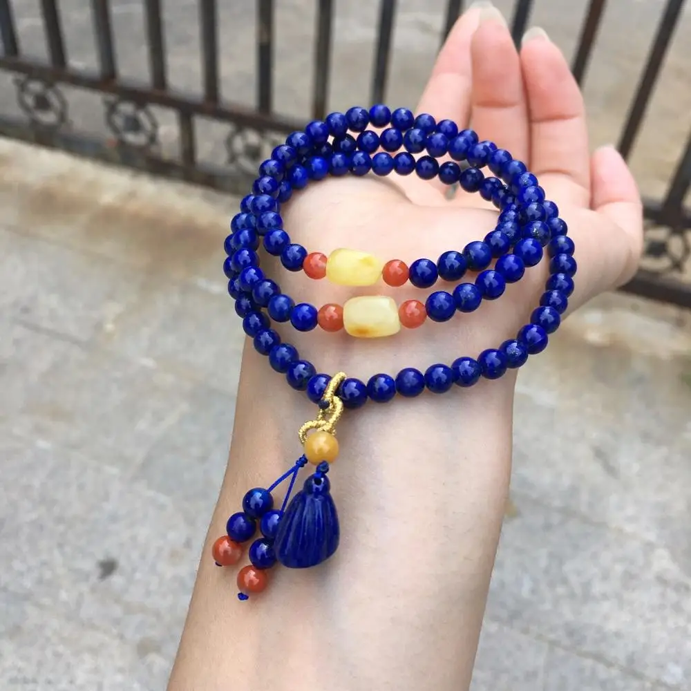 

Lapis Lazuli Fine Jewelry Ntural Blue Lapis Gemstone Bracelets for women 5.2mm 27.58g multi-layers Fine Female Hologram Bracelet