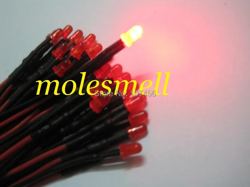 1000pcs 3mm 24v diffused Red 24V DC red lens 20cm Pre-Wired LED Light DIY free shipping | Электронные компоненты и
