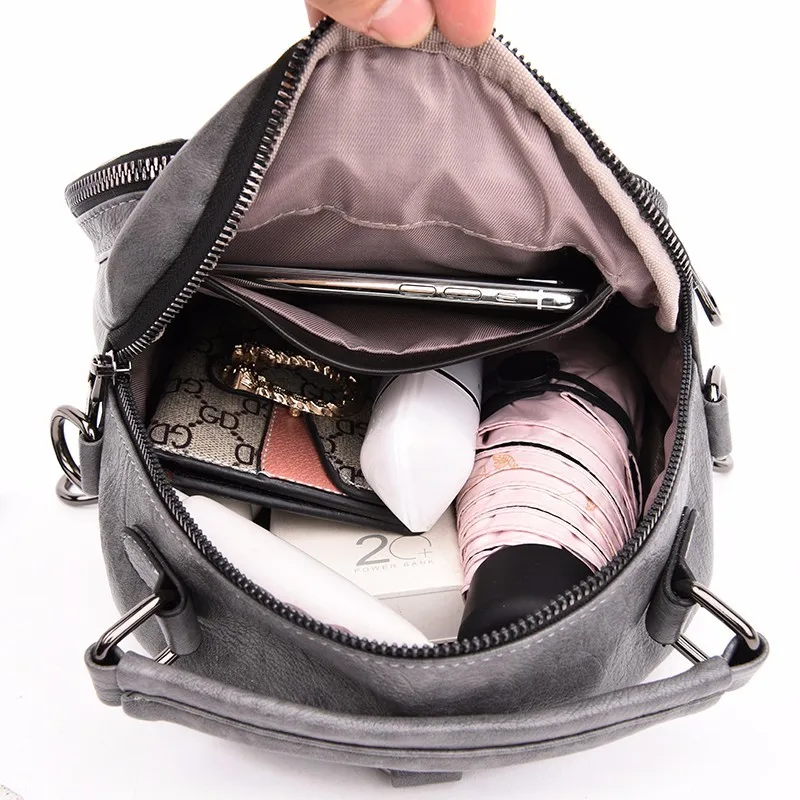 Женский кожаный рюкзак высокого качества, женский рюкзак, винтажный рюкзак, многофункциональный рюкзак для девочек, небольшой однотонный рюкзак