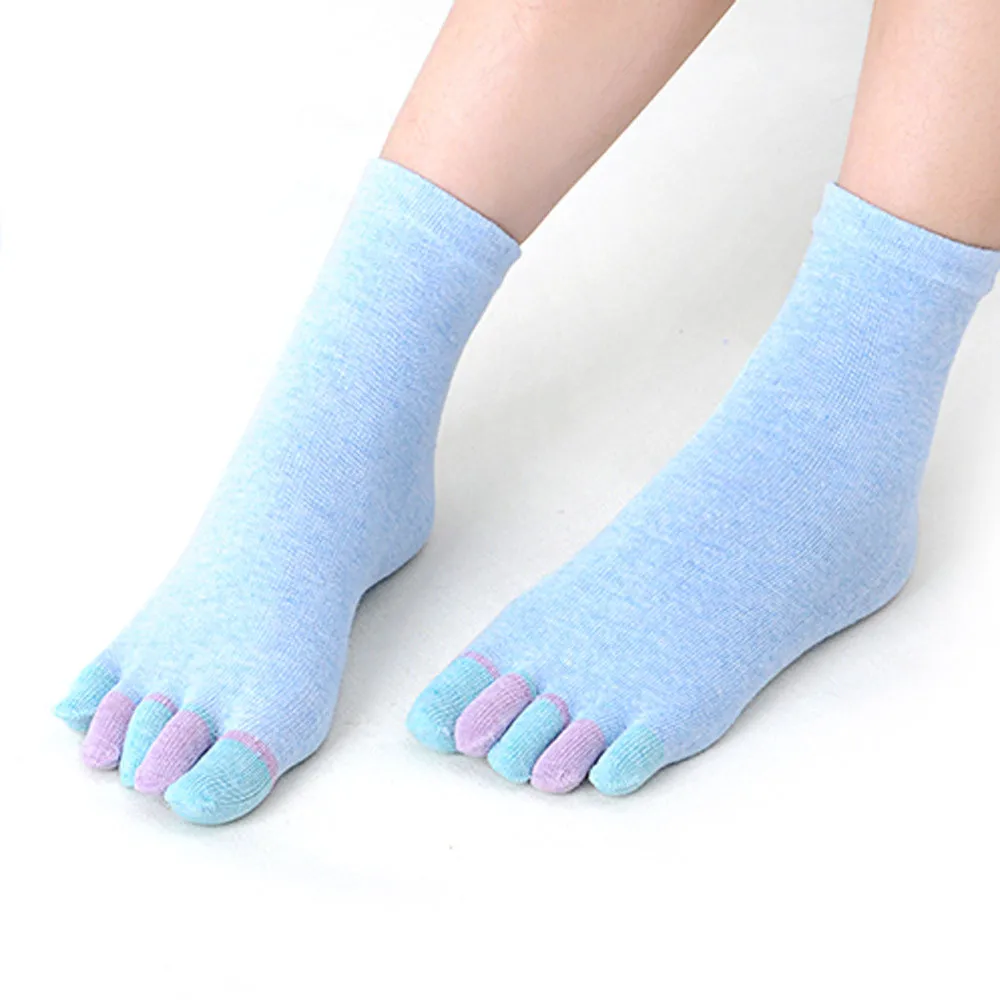 

1 Pair Women Cotton Socks Five Fingers Massage Non Slip Grip Female Toe Socks Solid Heel Thin Hose For Girls